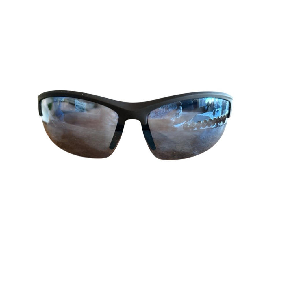 Piranha Mens Black Wrap Around‎ Sport Sunglasses Blue Mirrored Lens Outdoor
